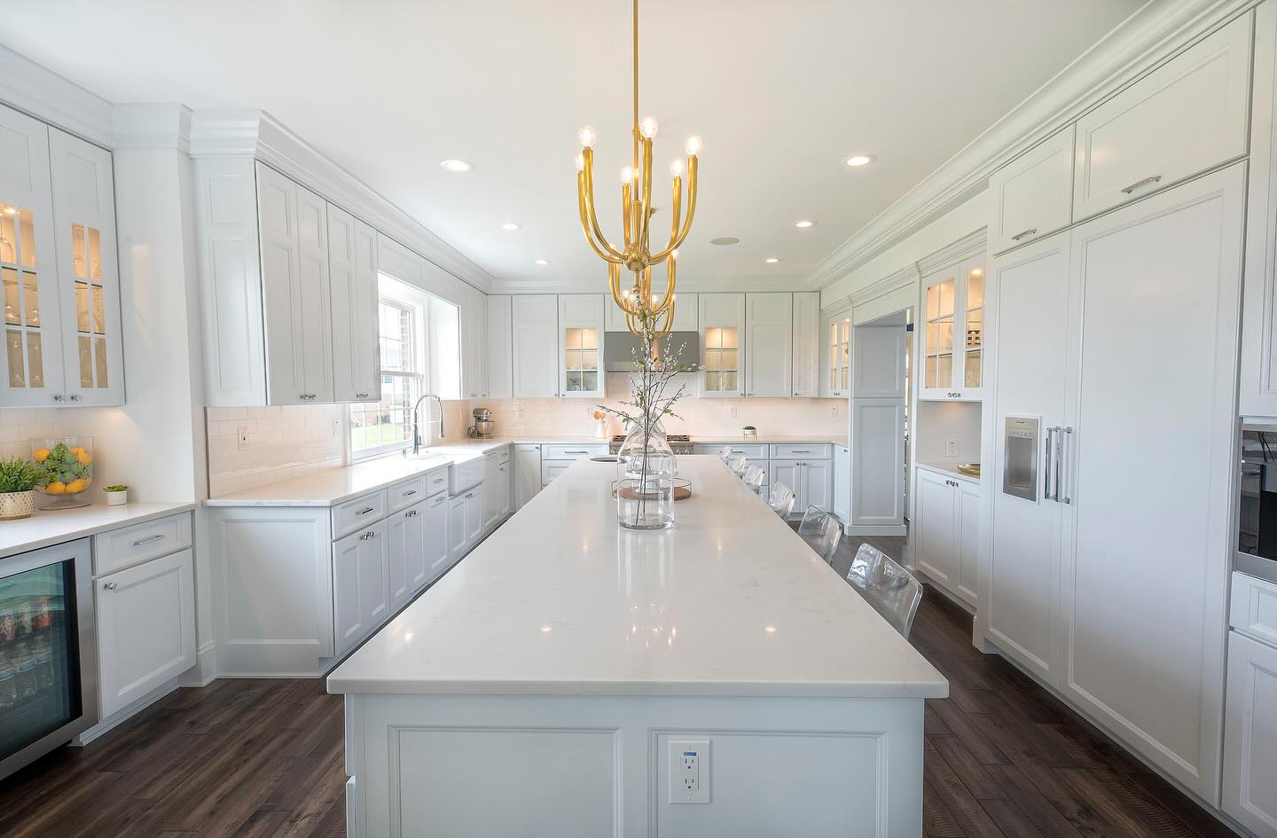 Completed Kitchen Renovation - Modern White Kitchen with Custom Cabinets and Quartz Countertops After Remodel in Bethesda, Maryland
